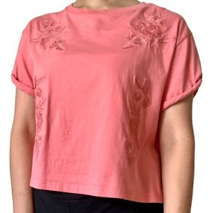 Topshop Coral Pink Crop Top w/ Floral Pattern Women’s 6/Size Small